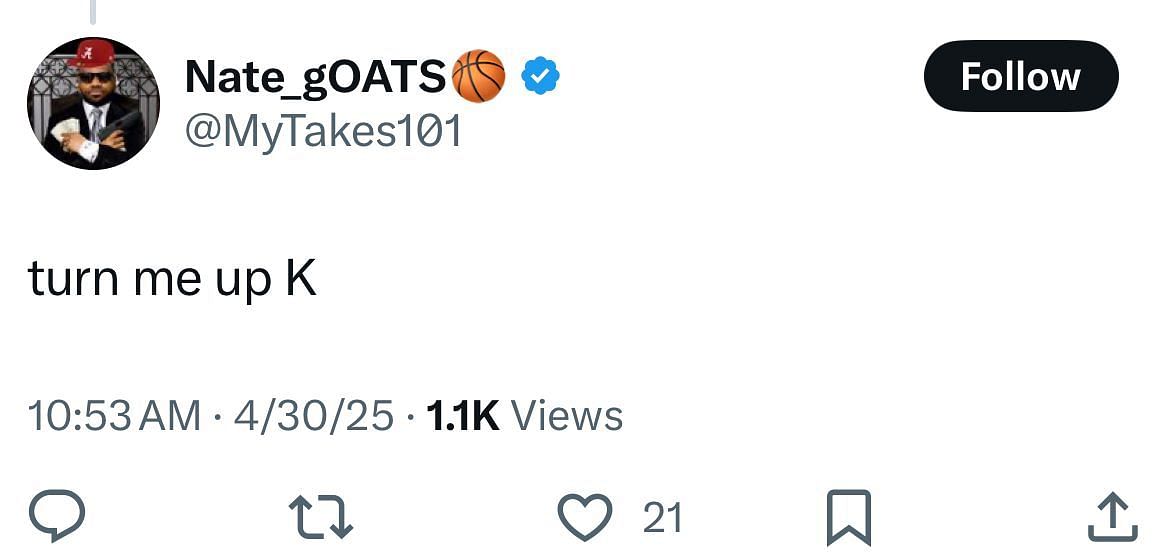 An X user hypes up Bristow (X/@KeitennB)